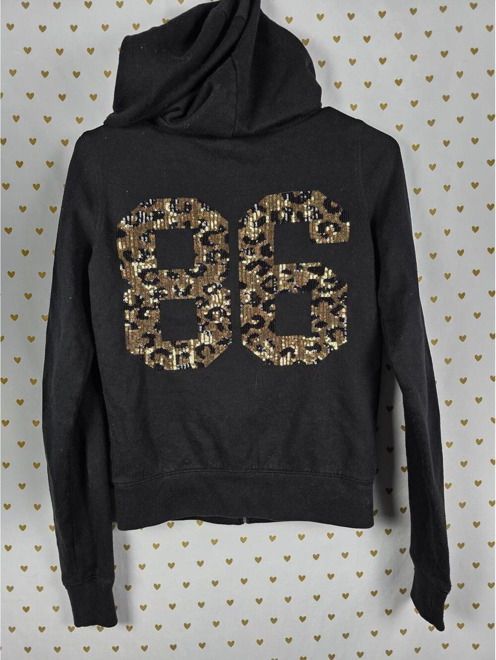 Victorias Secret Pink BLING GOLD CHEETAH Logo Hoodie Jacket Full Zip VTG XS